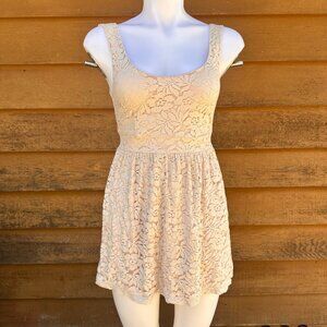 Wet Seal Nude Lace Mini Dress XS With Back Zipper Closure